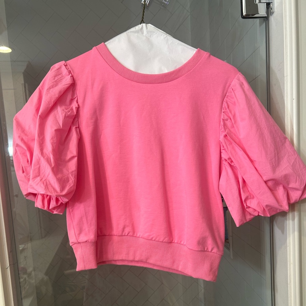 English factor pink puff sleeve top